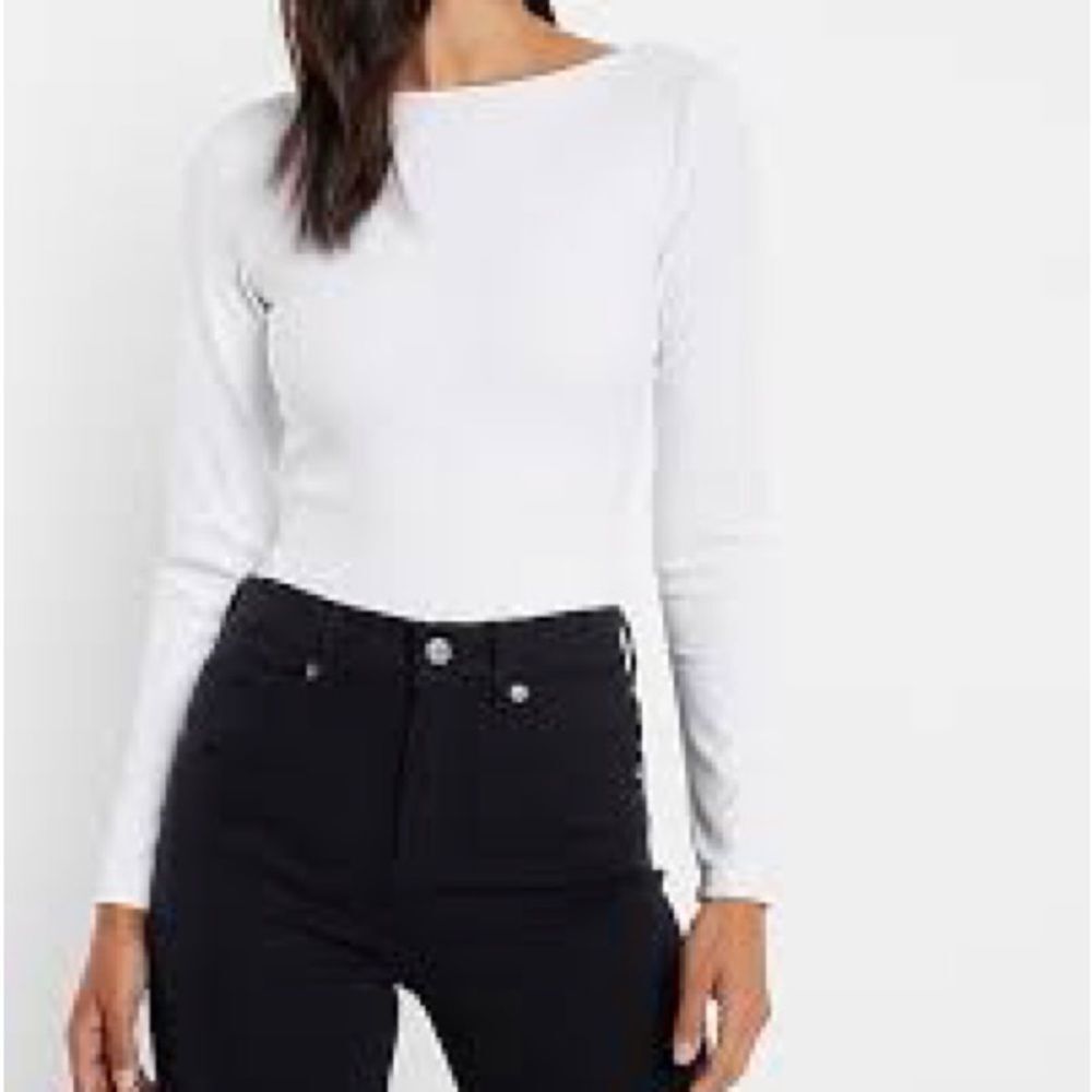 NWT Express Body Contour High Compression White Long Sleeve Scoop Back Bodysuit